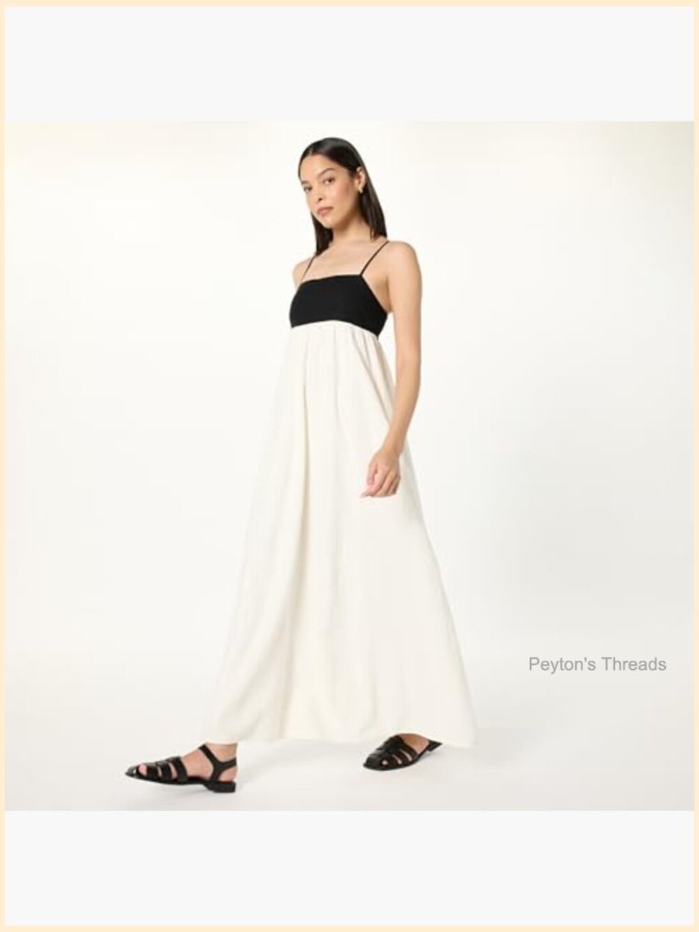 Colorblock Strappy Maxi Dress with Pockets Linen Viscose - Picture 4 of 4